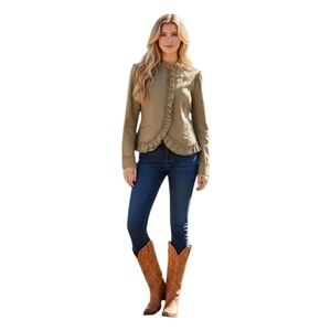 ELLE RUFFLE KHAKI CROP JACKET